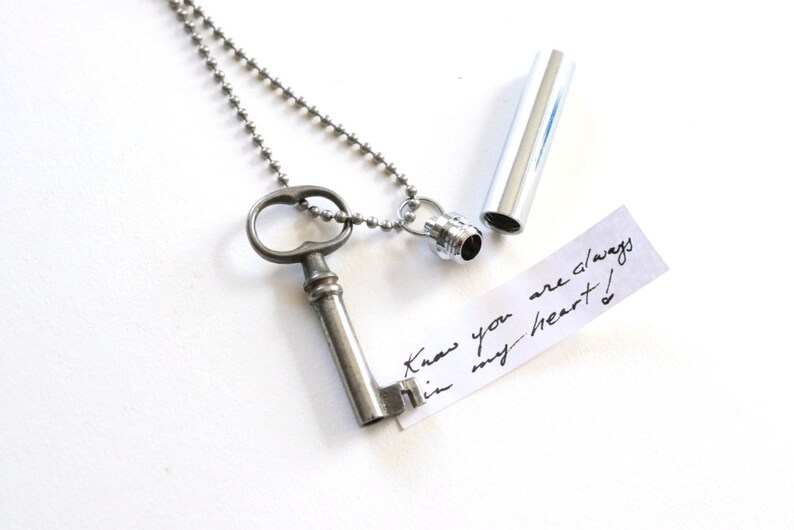 Vial Necklace , memorial necklace , secret message necklace , metal vial , ash necklace image 2