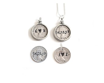 Personalized Sixpence , wedding sixpence , six pence ,  something old new borrowed blue , love token sixpence custom wedding charm