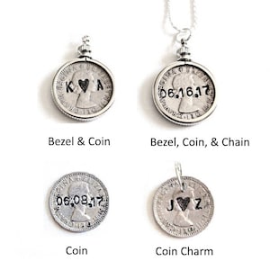 Personalized Sixpence , wedding sixpence , six pence , something old new borrowed blue , love token sixpence custom wedding charm image 2