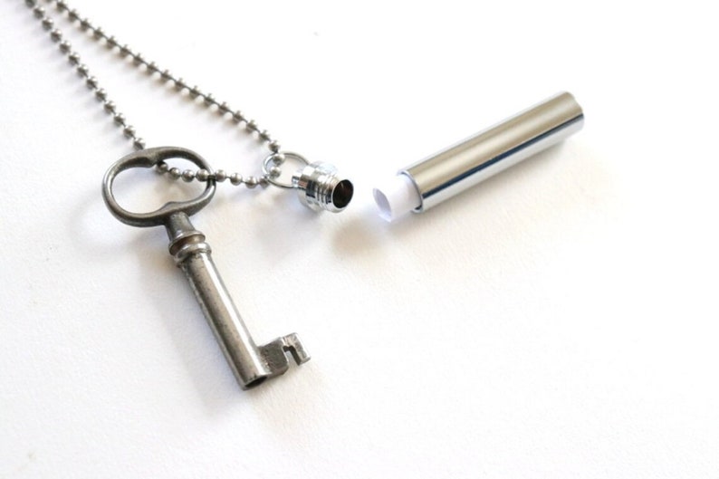 Secret Message Silver Vial Necklace , ash necklace , key necklace for women , memorial necklace image 2