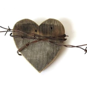 Barbed Wire Heart Wooden Heart Sign, wooden anniversary gift, 5 year anniversary gift, 5th anniversary gift for him, gift for her image 1