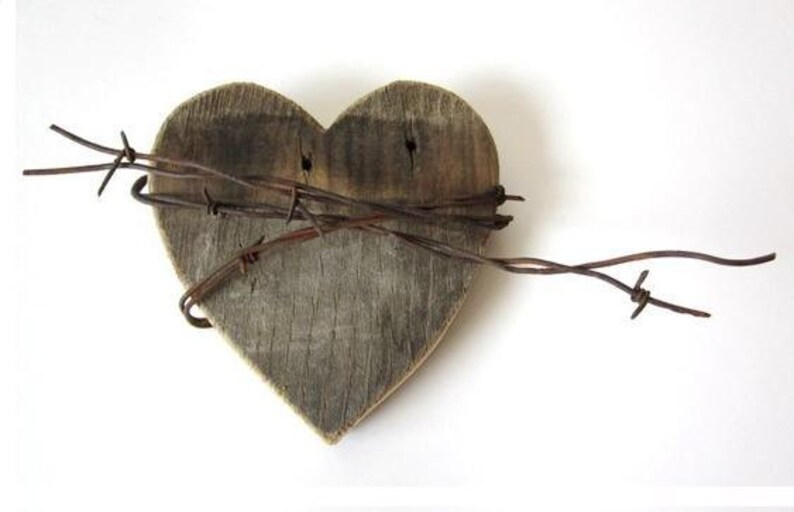 Barbed Wire Heart Wooden Heart Sign, wooden anniversary gift, 5 year anniversary gift, 5th anniversary gift for him, gift for her image 3