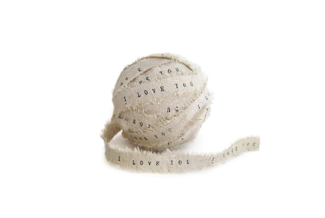 Decaying Ribbon Raw Edge Ribbon , Hand Stamped Ribbon , Torn Ribbon , Frayed Linen ...