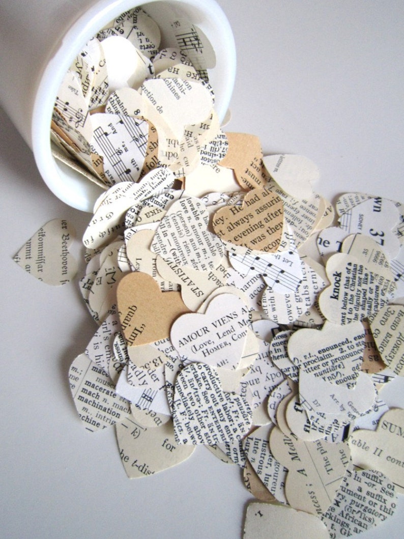 Romantic Heart Confetti / vintage wedding decor . paper hearts image 0