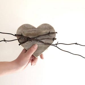 Barbed Wire Heart Wooden Heart Sign, wooden anniversary gift, 5 year anniversary gift, 5th anniversary gift for him, gift for her image 2