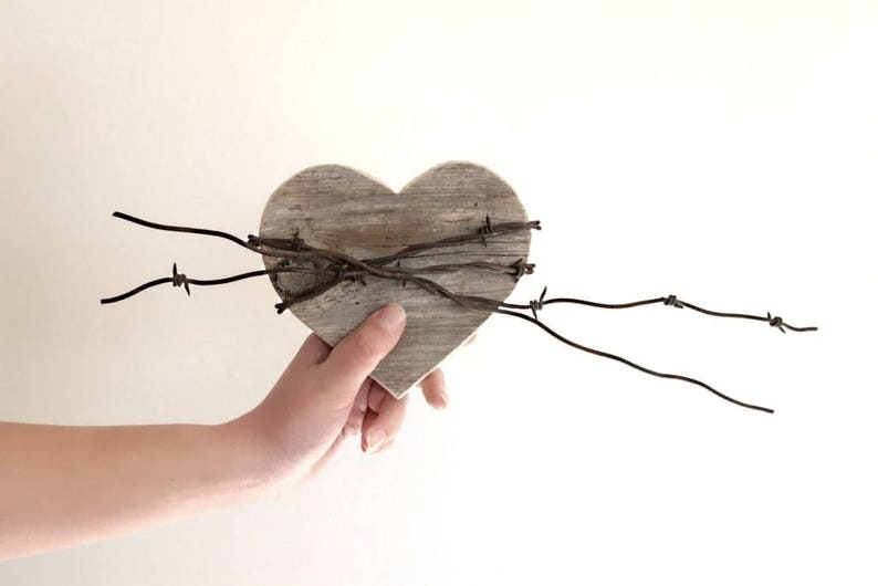 Barbed Wire Heart Wooden Heart Sign, wooden anniversary gift, 5 year anniversary gift, 5th anniversary gift for him, gift for her image 2