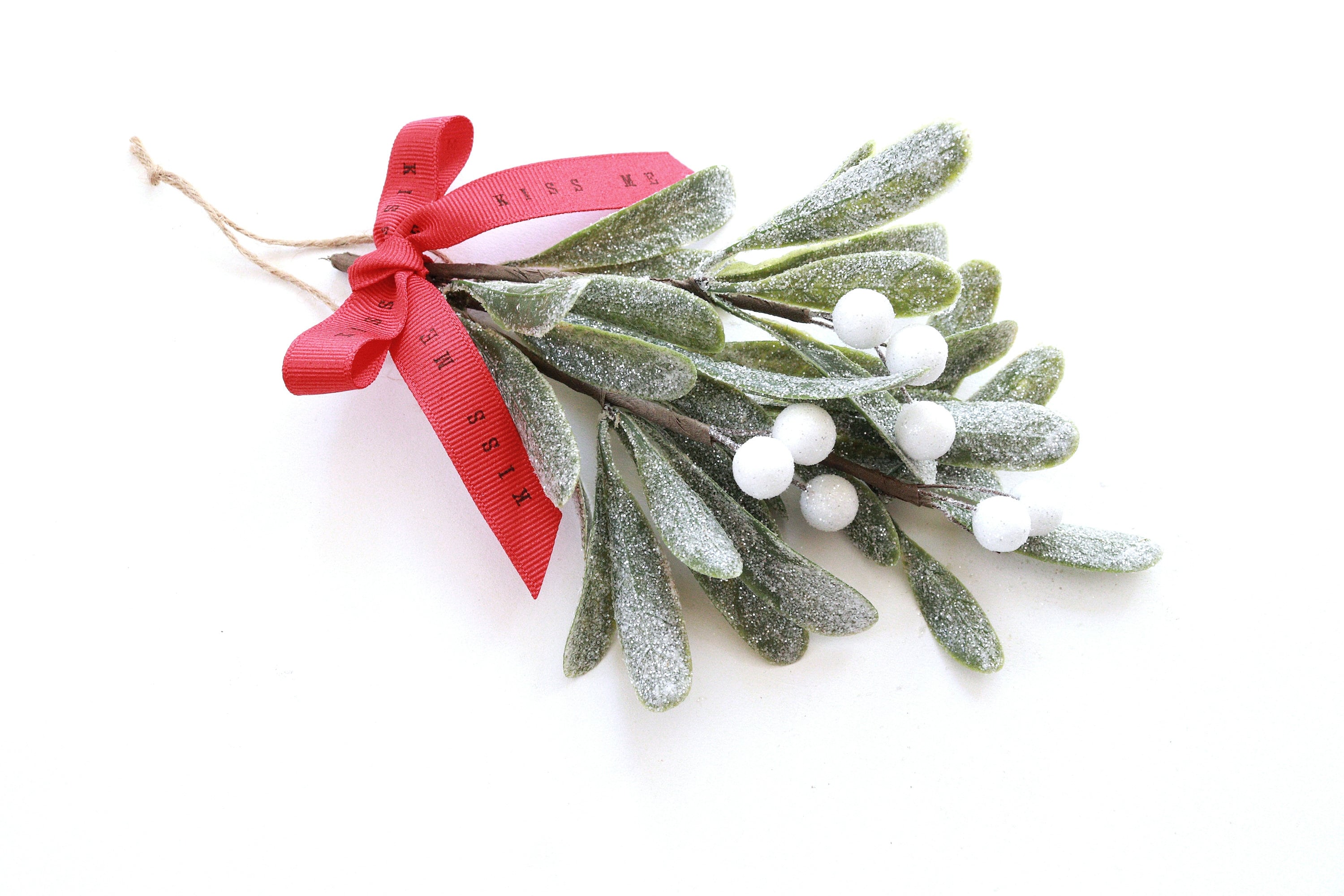 Artificial Christmas Mistletoe Hanging Bunch - Green Mistletoe Decor With Bow For Holiday Decorating