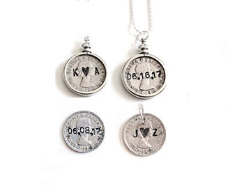 Personalized Sixpence , wedding sixpence , six pence ,  something old new borrowed blue , love token sixpence custom wedding charm