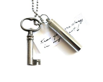 Secret Message Silver Vial Necklace , ash necklace , key necklace for women , memorial necklace