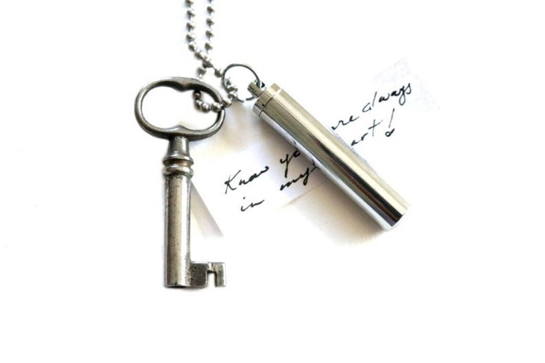 Secret Message Silver Vial Necklace , ash necklace , key necklace for women , memorial necklace image 1