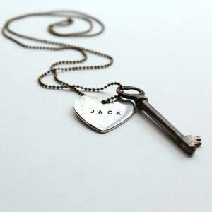 Word Key Necklace , vintage skeleton key necklace , key to my heart necklace silver heart necklace heart and key image 5