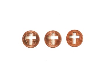 Cross Penny - cross pennies from heaven . baptism favors . cross pendant . copper cross charm . religious gifts . penny from heaven