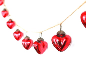 Red Garland - Silver Garland, heart garland, wedding garland,  mercury glass garland, silver mercury glass, red mercury glass