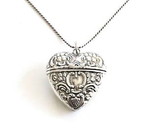 Vintage Sterling Silver Heart Vial Necklace . compartment necklace . keepsake locket . stash necklace . secret message necklace