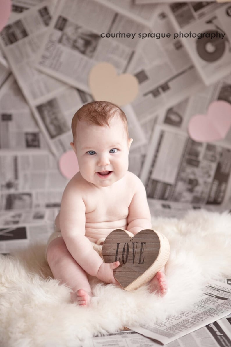 Rustic Wooden Heart Shelf Sitter , heart gifts, personalized baby photo prop , heart photo prop image 1