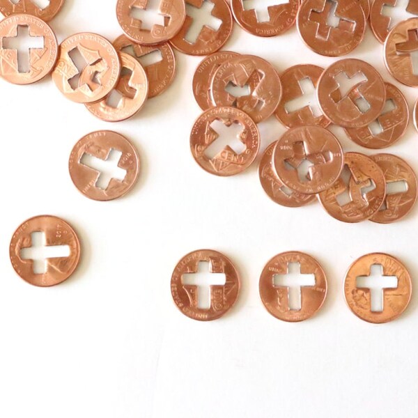 Cross Pennies / cross favors, vbs gifts, vbs crafts, cross charms bulk, copper cross, religious charms, missions, missionary gift