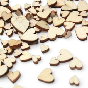 100 Tiny Wooden Hearts . Wedding Confetti . heart confetti rustic wedding decor small wood heart