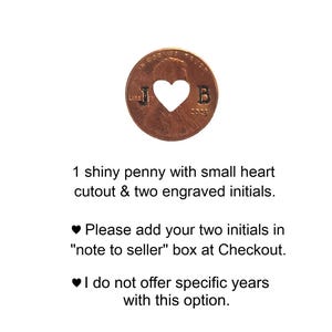 Copper Heart Penny , copper anniversary , 7 year anniversary , lucky in love , 7th anniversary , copper gifts 1 heart & 2 initials