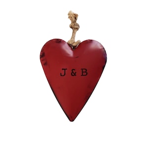 Personalized Red Metal Heart , christmas decor , red heart ornament , valentines decor , farmhouse Christmas ,