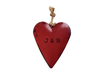 Corazón de metal rojo personalizado, decoración navideña, decoración de San Valentín, Navidad de granja, adorno de corazón rojo