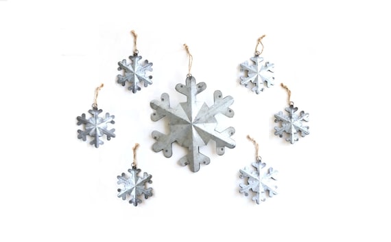 Small Snowflakes or Large Snowflake Ornaments, Metal Snowflakes ,  Galvanized Christmas Ornaments, Tin Ornaments Christmas, 3d Snowflakes 