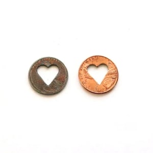 Lucky in Love , 2 Heart Penny , copper wedding decor . lucky charm . pennies from heaven . heart confetti . heart pennies . lucky penny