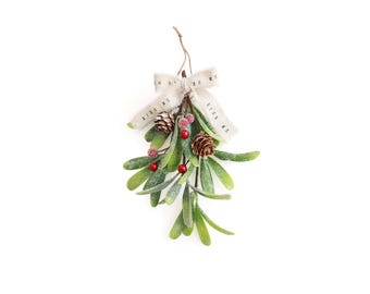 Shabby Chic Mistletoe  / Christmas Mistletoe, kiss glitter mistletoe white Christmas decor hostess gift stocking stuffer unique gift