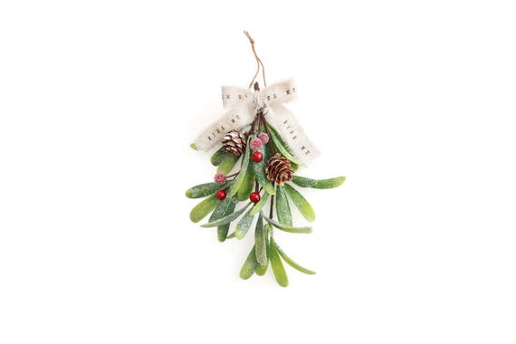 Shabby Chic Mistletoe  / Christmas Mistletoe, kiss glitter mistletoe white Christmas decor hostess gift stocking stuffer unique gift