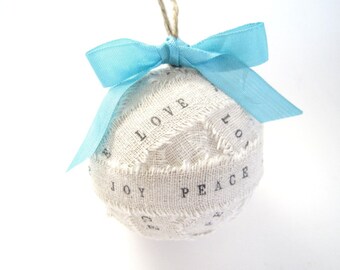 Personalized Handmade 1st Christmas Ornaments , rag ball ornaments , fabric ornaments , first Christmas ornaments