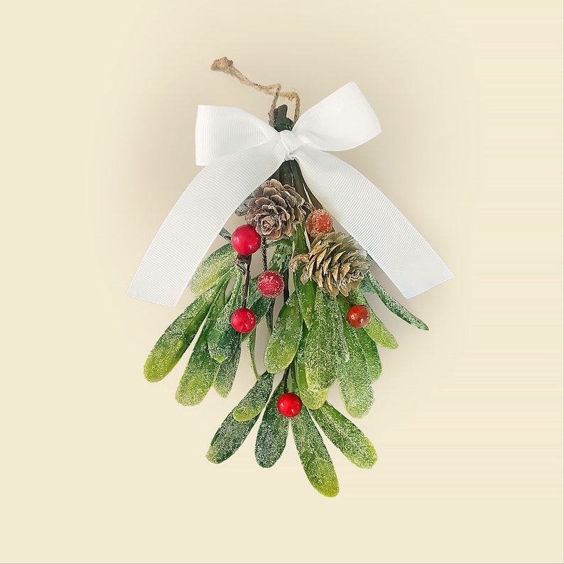 Shabby Chic Mistletoe / Christmas Mistletoe, kiss glitter mistletoe white Christmas decor hostess gift stocking stuffer unique gift image 9