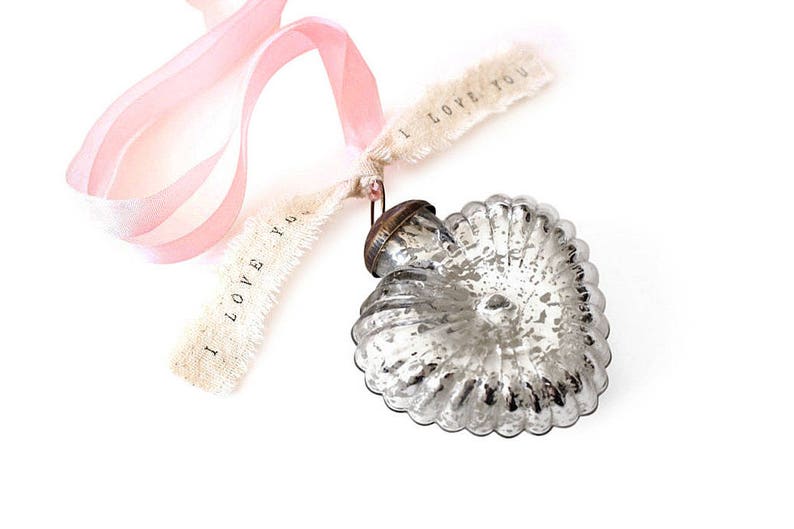 Mercury Glass Heart Ornament, mercury glass wedding decor vintage, romantic wedding, silver heart image 1