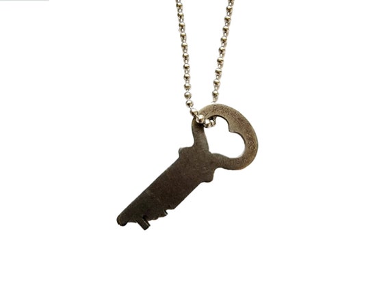 Heart Key Necklace / vintage key necklace, silver heart key pendant, vintage steel gift, key charm