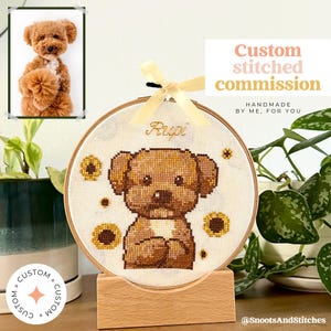 CUSTOM Stitched 6” Commission - Pet Dog Cat Cross Stitch Framed Portrait - Handmade Gift for Birthday Mothers Day Fathers Day