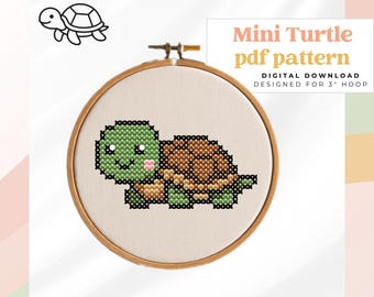 Mini 3" Pattern - Turtle Cross Stitch - Digital PDF Download