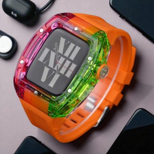 Transparent Apple Watch Band: Rugged PC Case, Rubber Strap - Ultra/Series 9-4