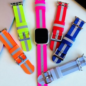 Reflective Woven Nylon Band for Apple Watch Ultra 9 8 7 6 SE 5 4 3 Strap Adjustable Smart iWatch Series Bracelet