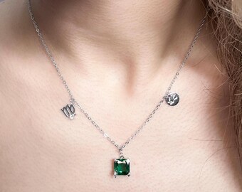 925 Sterling Silver Zodiac Sign and Constellation Necklace • Triple Charm CZ Pendant