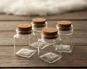 Confezione da 10 bottiglie di vetro quadrate da 50 ml con tappi di sughero