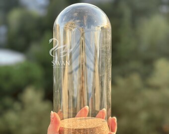 Cupola in vetro di grandi dimensioni con base in sughero – Espositore in vetro Eternal Rose