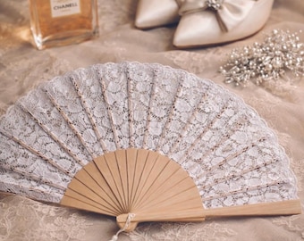 Ventaglio in legno con pizzo vintage ︳Decorazione per festa nuziale ︳Regalo per damigella d'onore