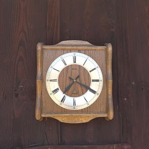 Vintage ZanRa Quartz Wall Clock 1960s 1970s Wooden Oak Case Roman Numerals Mid Century Retro Home Decor