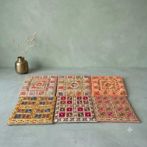 Set of 6 Vintage Indian Embroidered Cushion Covers – Boho Patchwork Ethnic Folk Art