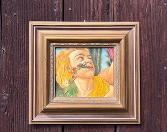 Vintage oil painting detail from Botticelli's "Spring" – gold frame – signed