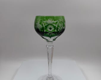 Copa de vino romana vintage – revestimiento verde esmeralda – cristal tallado – hecha a mano