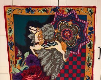 Otto Kern NOA NOA Silk Scarf – Large Equestrian & Ornament Motif Vintage Luxury Fashion