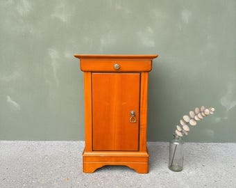 Mid Century Walnut Bedside Cabinet with Brass Hardware, Drawer & Door