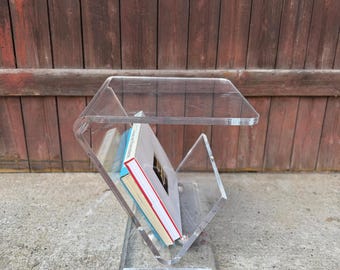Vintage Lucite Acrylic Side Table Charles Hollis Jones Style Mid-Century Modern Retro Geometric Chrome Ball Base