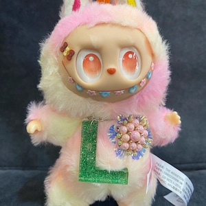 Handmade Pink Plush Art Doll: Fantasy Creature with Glitter Charm