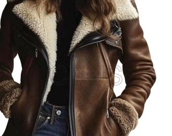 Cappotto in pelle di montone marrone da donna, giacca da aviatore in vera pelle, regalo di San Valentino per la fidanzata, giacca invernale con collo in pelliccia fatta a mano