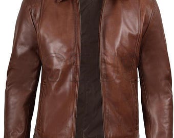 Handmade Men’s Brown Leather Jacket | Winter Real Leather Coat | Vintage Bomber Style | Warm Outerwear Gift for Him